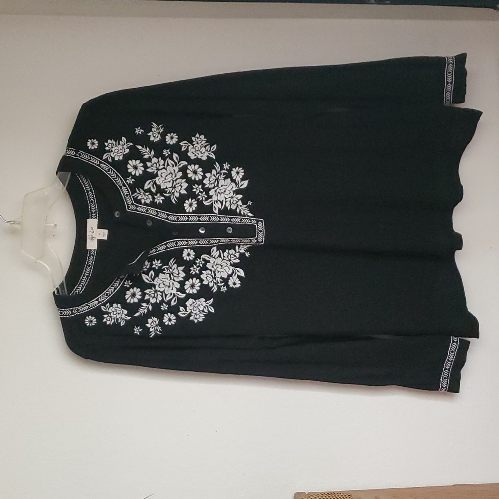 Style & Co. Embroidered Henley-Kneck Top